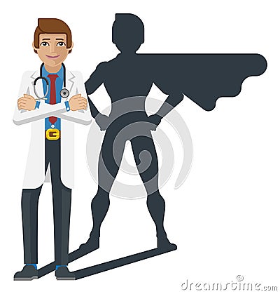Young Medical Doctor Super Hero Cartoon Mascot Vector Illustration