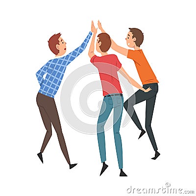 Young Men Giving High Five to Each Other, Meeting of People, Greeting of Freinds or Partners Vector Illustration Vector Illustration