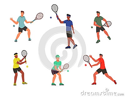 Young men play tennis Vector Illustration