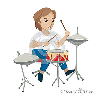 Young boy playing the drums. Vector illustration Vector Illustration