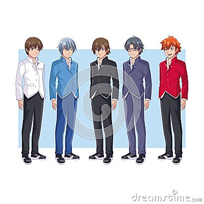 Young mens anime cartoons Vector Illustration