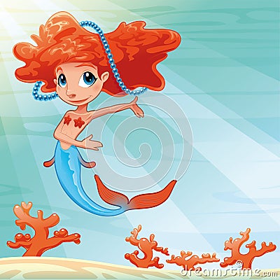 Young mermaid with background. Vector Illustration