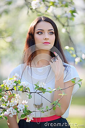 Young model with clear beautiful face wearing silver accessory. Stock Photo