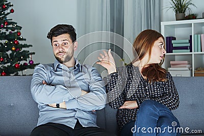 Young modern couple is irritated of christmas Stock Photo