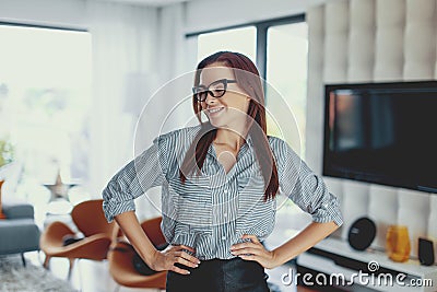 Young modern nerd woman feeling good at home Stock Photo