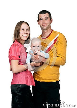 Young mom dad keeps baby Stock Photo