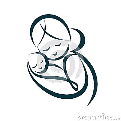 Young mom hugs her baby Vector Illustration