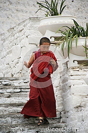 Young monk - Rinpung Dzong - Paro - Bhutan Editorial Stock Photo