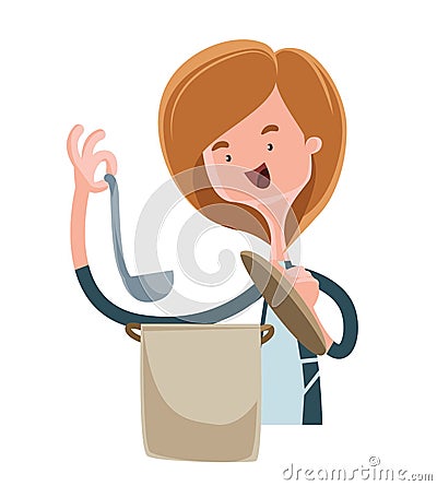 Young mother cooking illustration cartoon character Cartoon Illustration