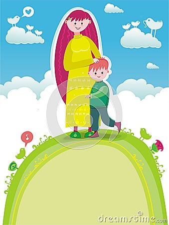 A young mother with a cute son Vector Illustration