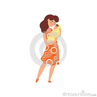 Young mother with her adorable newborn baby, motherhood, parenting concept vector Illustration Vector Illustration