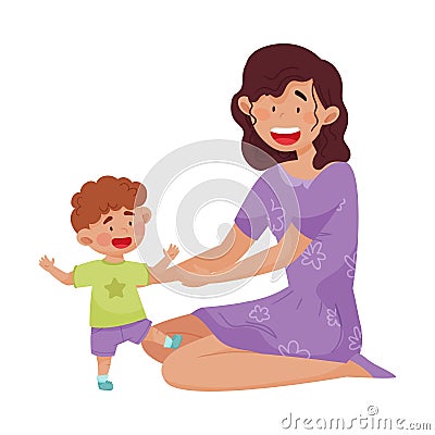 Young Mother and Her Little Baby Having Fun Together Vector Illustration Vector Illustration