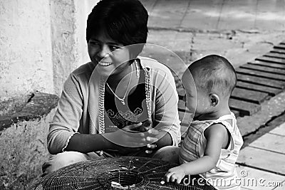 Young mother and her son, Myanmar Editorial Stock Photo