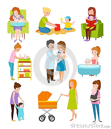 Young mother vector characters. Vector Illustration