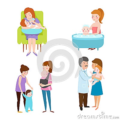 Young mother vector characters. Vector Illustration