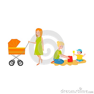 Young mother vector characters. Vector Illustration