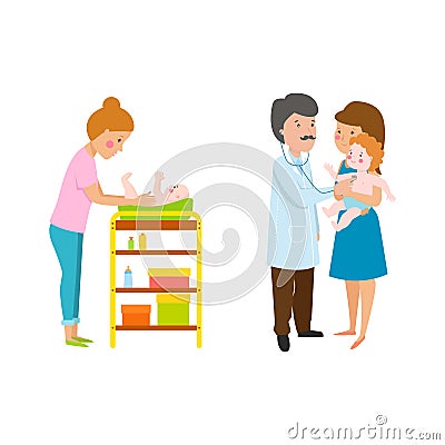 Young mother vector characters. Vector Illustration