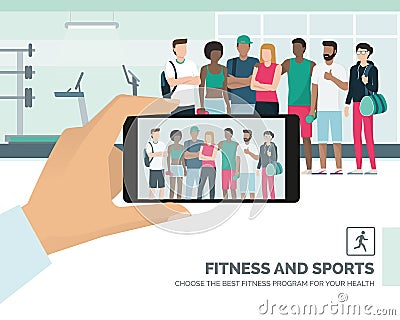 Sportspeople posing at the gym Vector Illustration