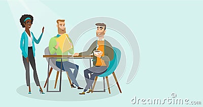 Young multiracial business people during meeting. Vector Illustration