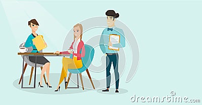 Young multiracial business people during meeting. Vector Illustration