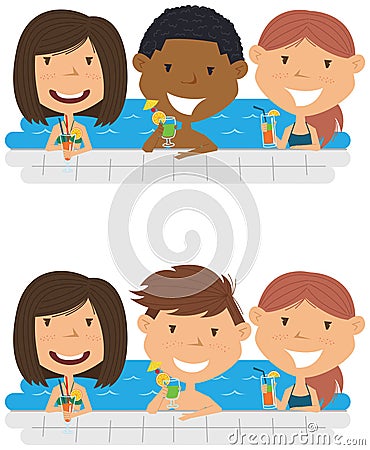 Young multiracial teens relaxing and drinking cocktails in the s Vector Illustration