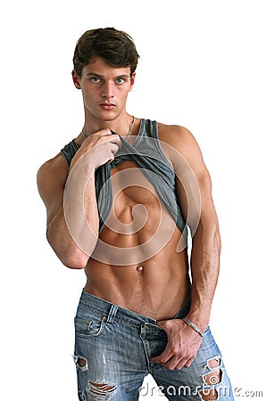 Young Muscular Man Showing His Abs Stock Photo