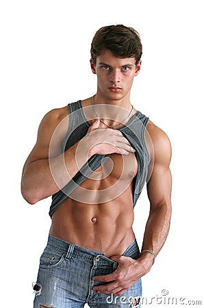 Young Muscular Man Showing His Abs Stock Photo