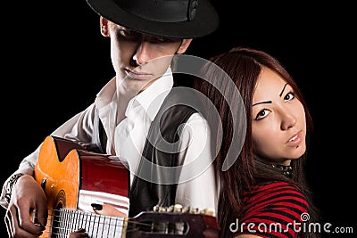 Young musical couple Stock Photo