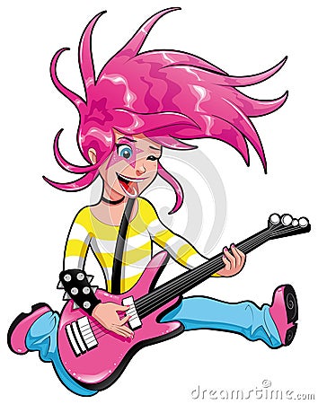 Young musician with electric guitar. Vector Illustration