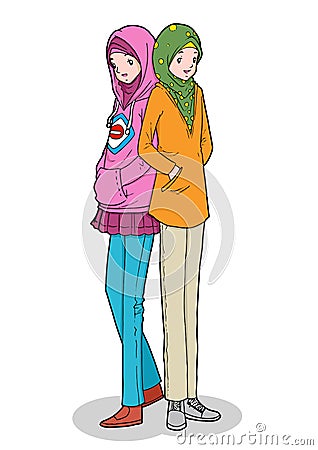 Young Muslim Girls Vector Illustration