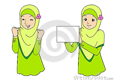 Young muslim woman with facial expressions Vector Illustration