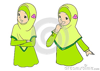 Young muslim woman with facial expressions Vector Illustration