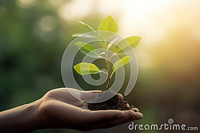 hand plant care nature agriculture life green leaf ecology growth. Generative AI. Stock Photo