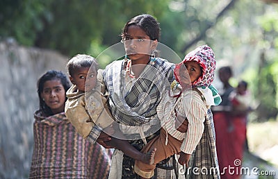 Young nepalese woman with two children Editorial Stock Photo