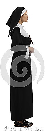 Young nun wearing cassock on white background Stock Photo