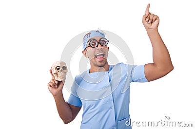 The young nurseboy with sculp isolated on white Stock Photo