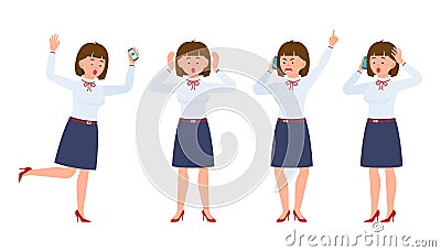 Young office worker lady running in shock, shouting, surprised, amazed, calling, talking Vector Illustration