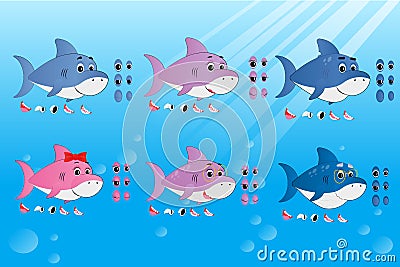 Young and Old Shark. Family shark set Vector Illustration