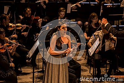 Young opera singer performing aria at National Theater in Belgrade Editorial Stock Photo