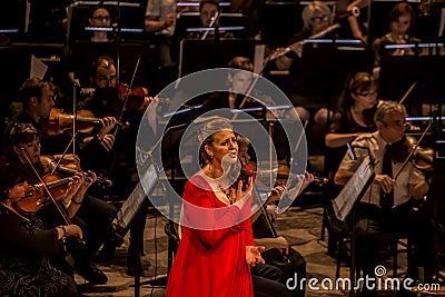 Young opera singer performing aria at National Theater in Belgrade Editorial Stock Photo