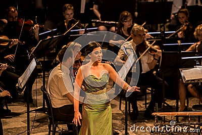 Young opera singer performing aria at National Theater in Belgrade Editorial Stock Photo