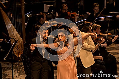 Young opera singers performing aria at National Theater in Belgrade Editorial Stock Photo