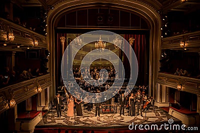 Young opera singers performing aria at National Theater in Belgrade Editorial Stock Photo