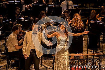 Young opera singers performing aria at National Theater in Belgrade Editorial Stock Photo