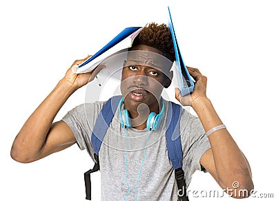 Young overworked and stressed university black afro american student on his 20s Stock Photo