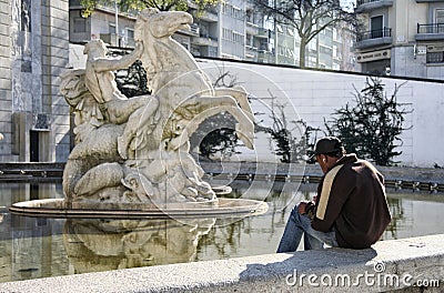 Young painter drawing a horse Editorial Stock Photo