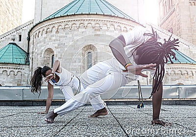 Young pair capoeira partnership ,spectacular sport Stock Photo