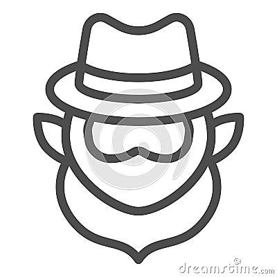 Young Patrick with a beard line icon. Leprechaun avatar outline style pictogram on white background. Patrick day dwarf Vector Illustration