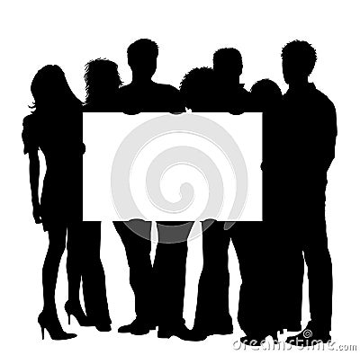 Young People with blank Placard Vector Illustration