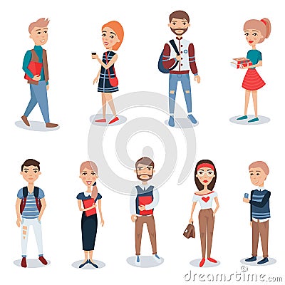 Young people in casual clothes standing set. Business people characters vector illustrations Vector Illustration